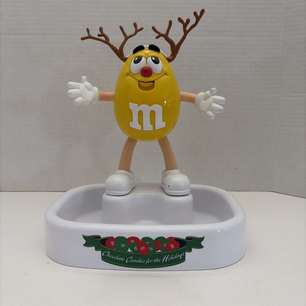Vintage 1999 M&M's Yellow Peanut Reindeer Talking Animated Christmas Candy Dish